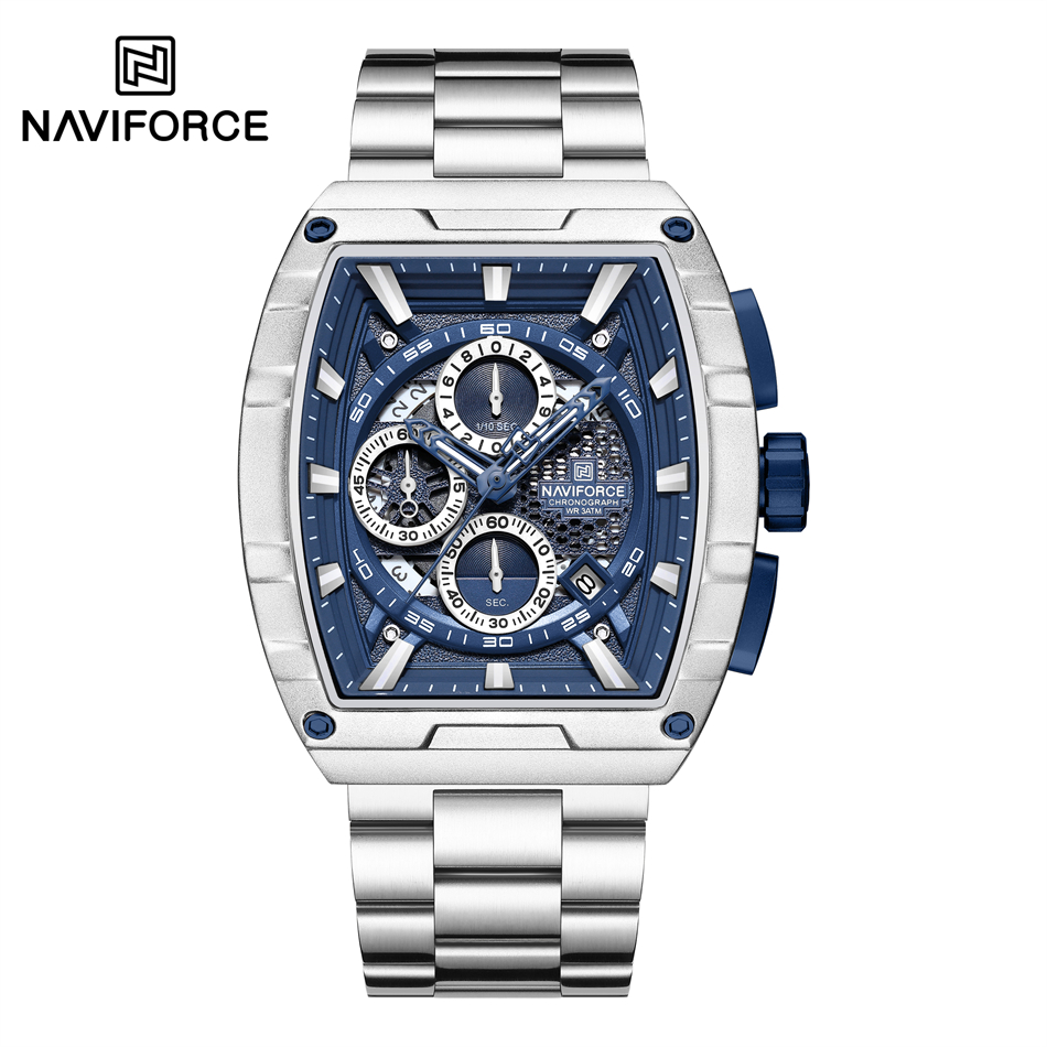 NAVIFORCE zegarek kwarcowy dla mężczyzn moda wodoodporny świecący chronograf zegarek Auto data pasek ze stali nierdzewnej zegar prezent: Multicolor