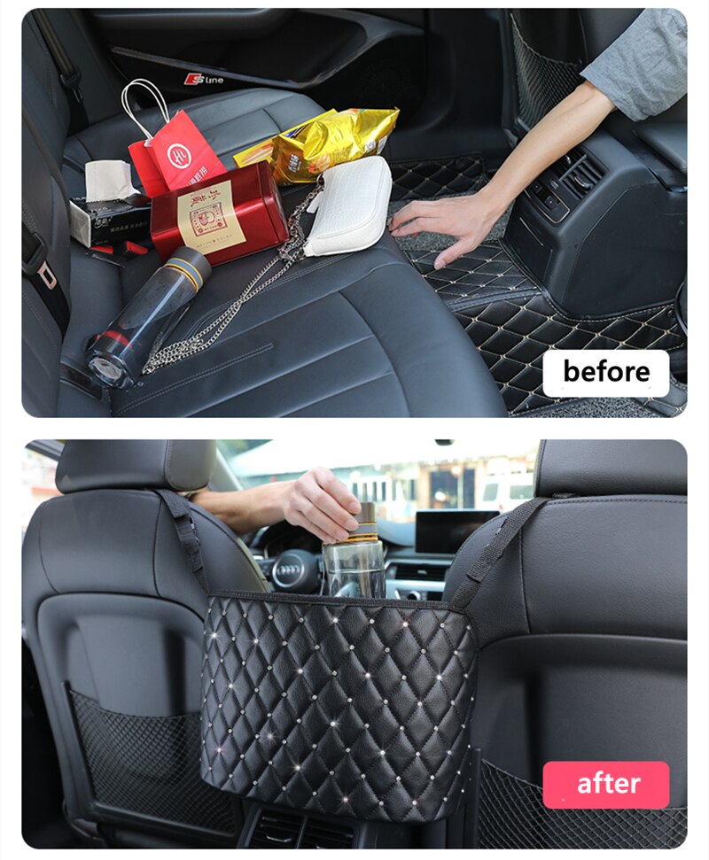 Universal Bling Crystal Car Seat Storage Bag Organizer Holder Multi-Pockets Stowing Tidying for handbag wallet keys Car Goods