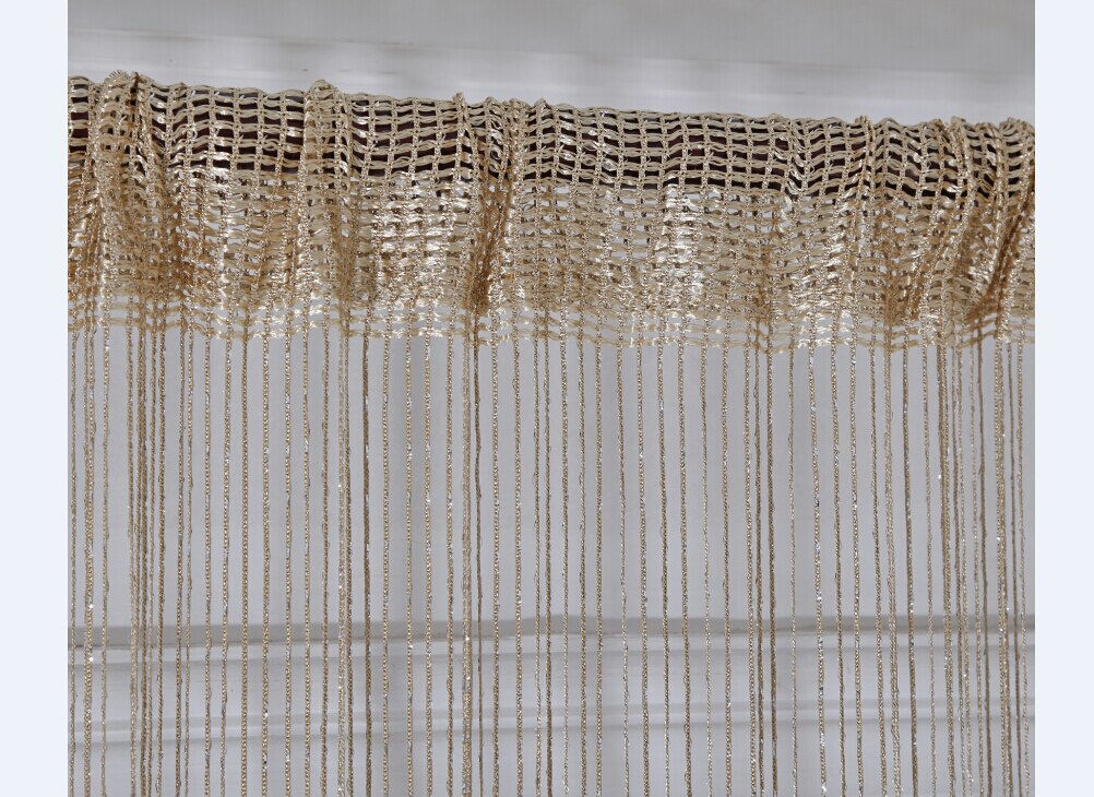 Streng vindu dør gardin bakgrunn blind panel dusker valance romdeler sølv tråd gardin krystall perler panel: Champagne