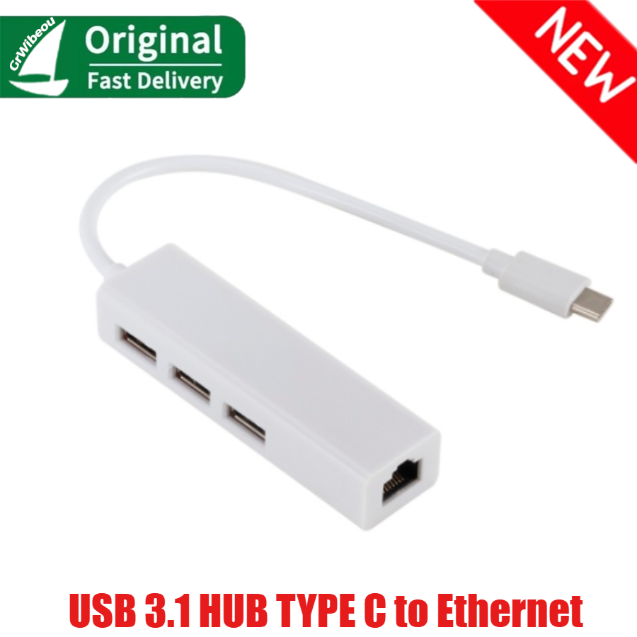 100 Mbps USB 3.1 HUB TYPE C Naar Ethernet Netwerk LAN Adapter RJ45 USB-C met 3 Poorten USB HUB Splitter voor MacBook Pro Laptop: Default Title