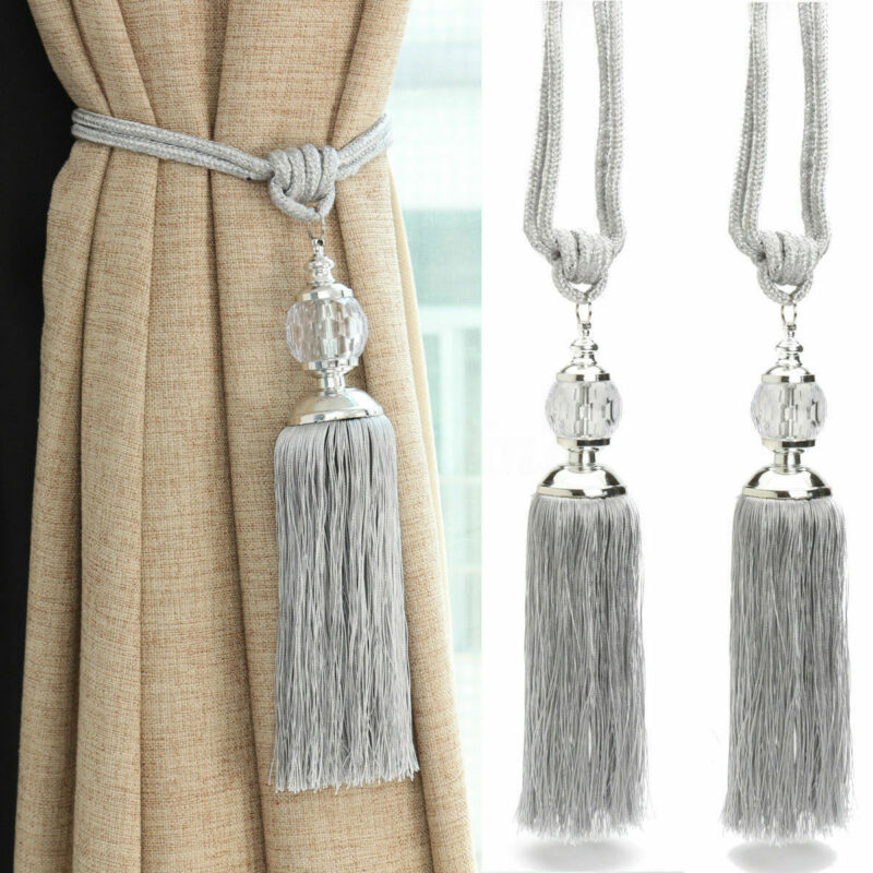 Rideaux à crochets en corde avec pompons | 2 pièces, ceintures suspendues, cordes, décoration en boules de cristal, fournitures pour rideaux de fenêtre
