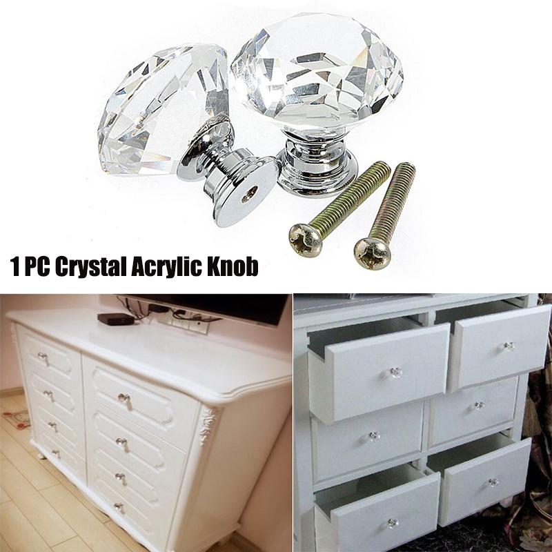 Tiradores para muebles y puertas, pomo portátil de diamante de cristal hecho con aleación de vidrio, perfecto para cajones, vitrinas, armarios y entradas, de 30 mm, 8 unidades, set de tienda universal
