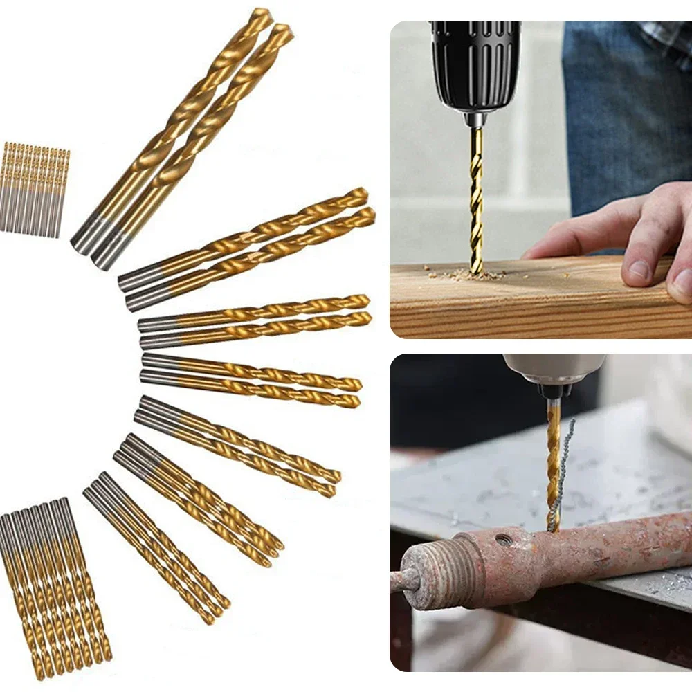 99 Pieces Titanium Twist Drill Bit Set, High Speed Steel, Size from 1/16" Up to 3/8", Ideal Drilling in Wood/Cast Iron Anti-rust