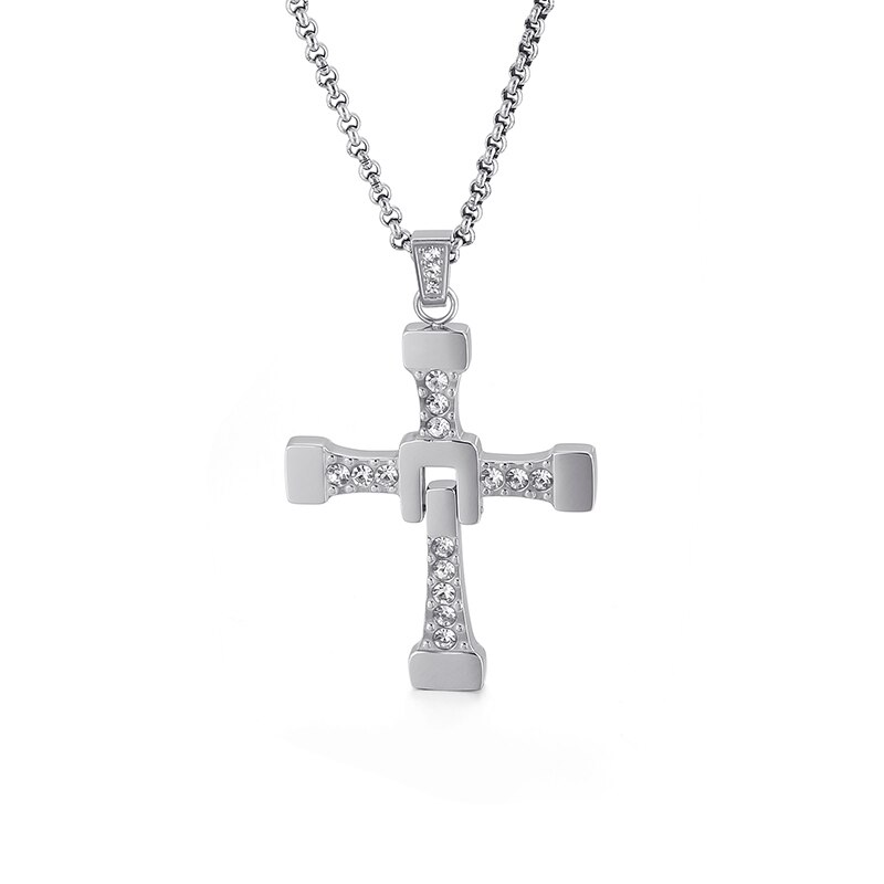 HaoYi Schnelle Und Furious Dominic Toretto Kreuz Halskette Für Männer Edelstahl Zirkon Schmuck Multi-stil Anhänger: Short / 45cm
