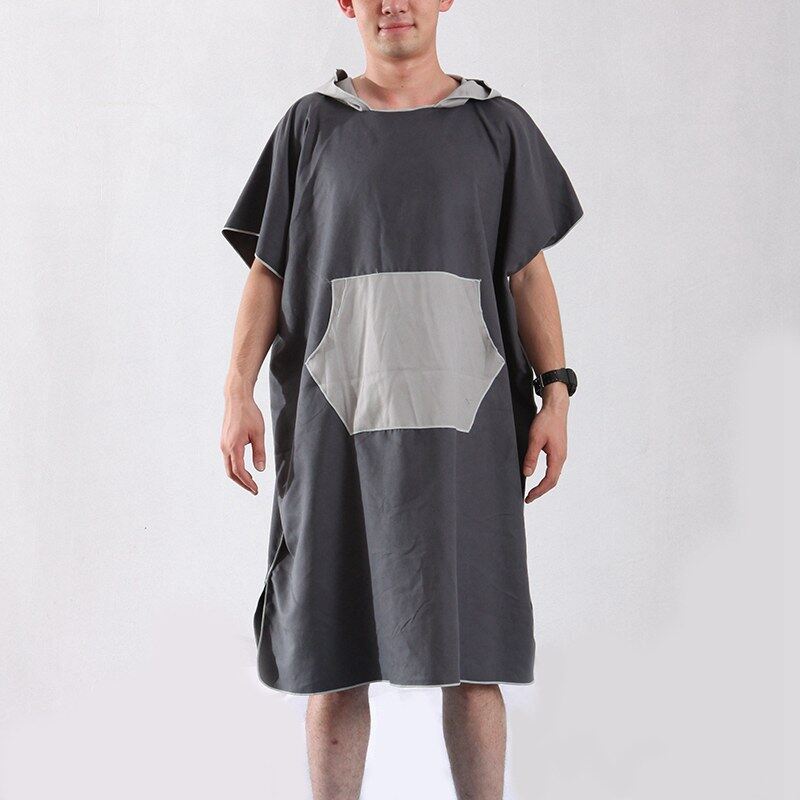 Mikrofiber strandkåbe poncho med hætte hurtigtørrende letvægts håndklæde badekåbe til våddragt pool surfing svømning: Kun sort kappe