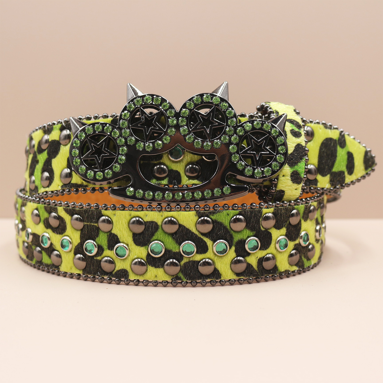 Women's Jeans Leopard Rhinestone Large Size Belt Men's Belt Western Denim Shiny Rivet Leather HipHop Rock Y2K Style Belt