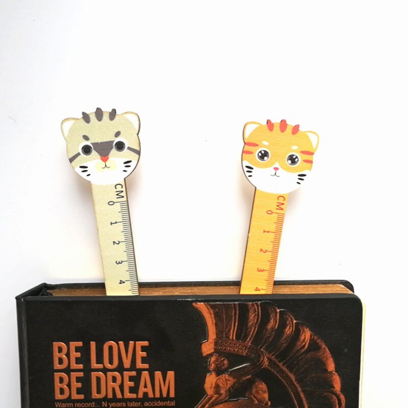 Regla recta de gato de dibujos animados, regla de madera para Patchwork, papelería de dibujo, suministros escolares, 15CM de longitud, 1 ud.