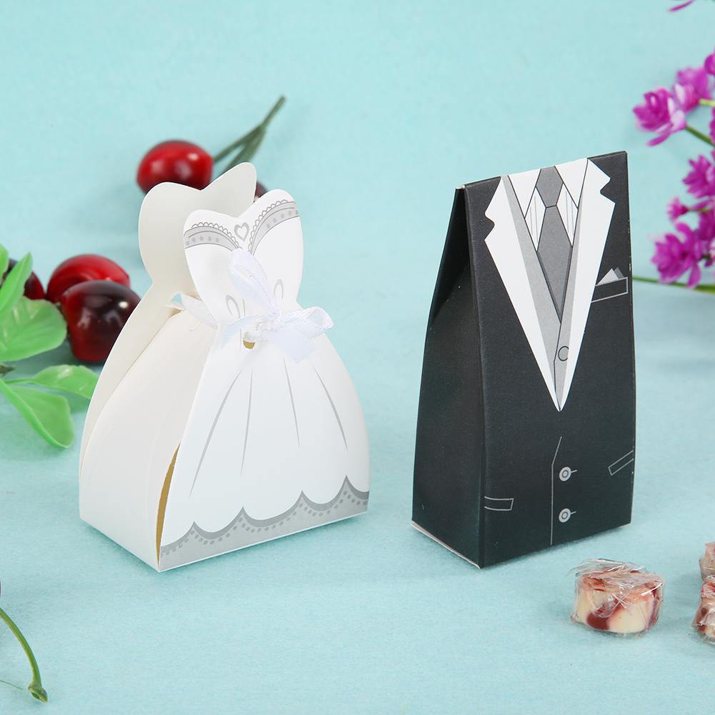 50pcs Wedding Favors Bride Groom Dress Candy Boxes Beautiful DIY Fine Workmanship Event Party Decor Supply