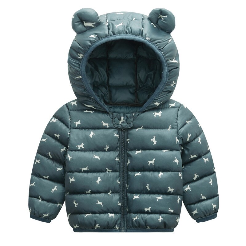 CITRUS Cute Autumn Winter Clothing Children's Thin And Light Cotton Down Jacket Baby Boys Cartoon Hooded Coat Ear Outwear: Green / 18-24M