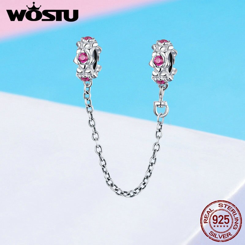 WOSTU Luxus 925 Sterling Silber Gebühr Girlande Blume Perlen Zirkon Kette Reize passen Armbinde Anhänger Für Frauen Schmuck CTC035