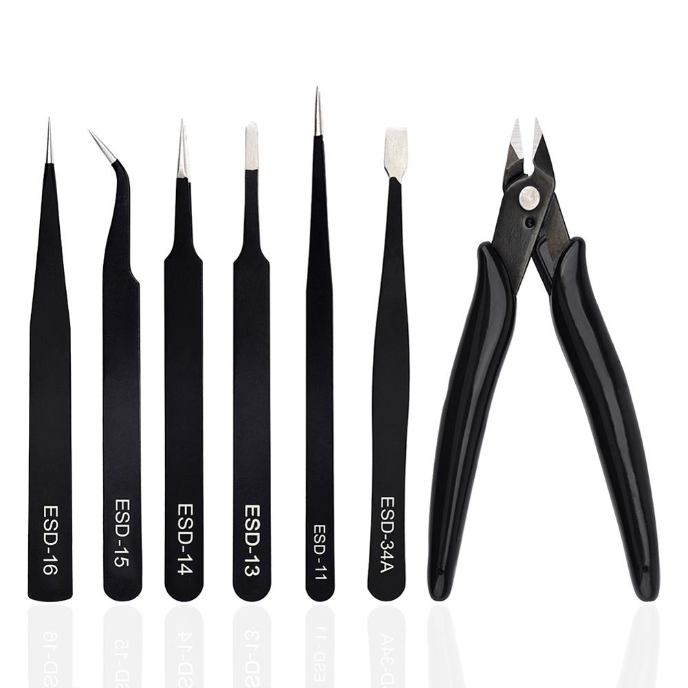 TEZEN Wire Cutter Pliers Repair Hand Tools Kit Durable Stainless Steel Tweezers Precision Tweezers With Ceramic Mini Clamps