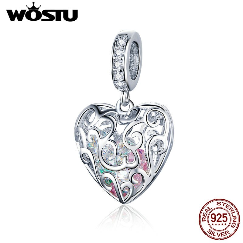 Wostu Lucky Charm 925 Sterling Silver Love Heart Cz Bead Fit Originele Armband Hanger Vrouwen Diy Sieraden Maken FIC1126