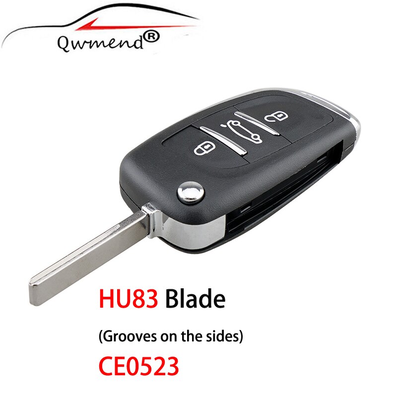 För citroen nyckelskal 2/3 knappar smart bilnyckelfodral för peugeot 307 308 407 408 3008 för citroen picasso  c2 c3 c4 c5 c6 c8: Hu83 blad 3 knappar