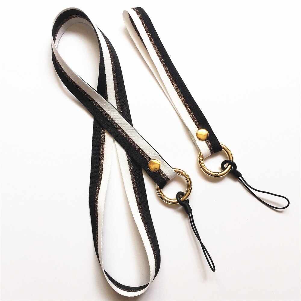 2 stk håndlavet stof nøglering til kvinder og piger med gylden rund clips og snor til at fastgøre nøgler og mobiltelefoner: Sort