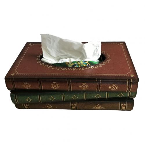 Caja de pañuelos Vintage en forma de libro, contenedor para el hogar y el coche, almacenamiento de patrones curvos, soporte de papel, decoración de mesa: COFFEE