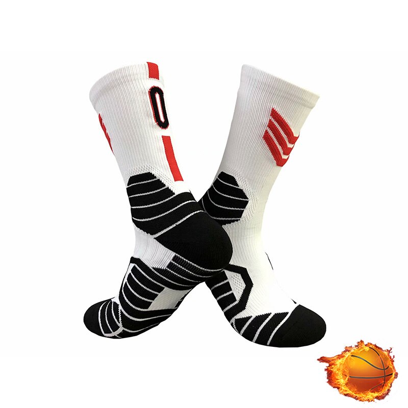 QIWN Super Star number Basketball Socks Sports Training Socks Non-slip Skateboard Durable Towel Bottom Socks: NO.03-white