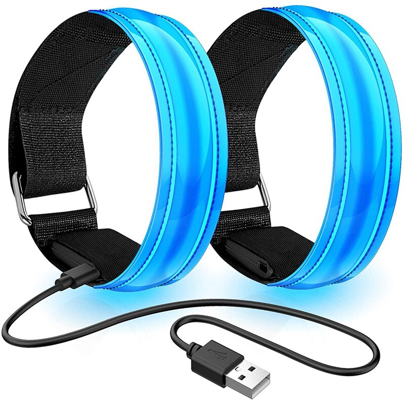 Jabs 2er- pack wiederaufladbare led-armbänder, reflektierende usb-armbänder, laufarmbänder für joggen und sport: Blau