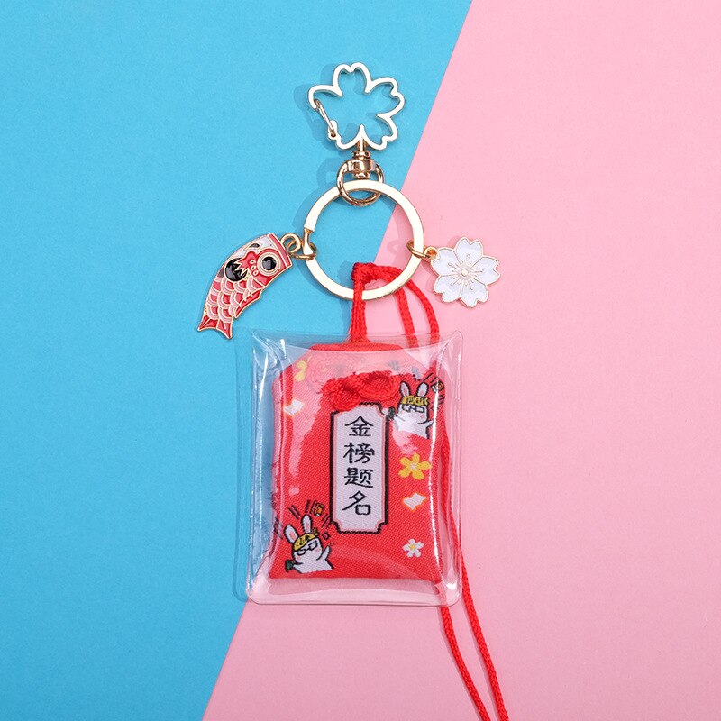 Japanese Culture Cherry Blossoms Pray Fortune Beauty Health Safe Wealth Bag Pendant Keychain Mascot Best Wish Family Friend: graduate in honor R