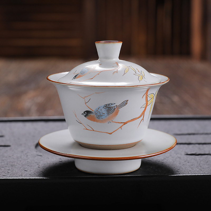 Traditions Chinese Gaiwan Ceramic Tea Sets PorcelainTeaware Tureen Sancai Authentic Tea Bowl Tea Cup and Tea Lid Set: E