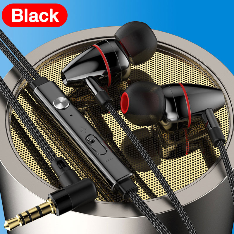Auricolari cablati eardeco, auricolari in-ear 3.5mm, spina a gomito da 90 gradi, cuffie cablate per giocatori sportivi, per telefono con microfono.: Nero