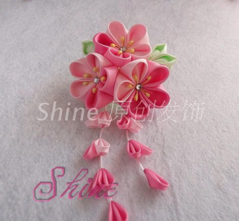 Japanischen Sakura Tsumami zaiku kanzashi Haarnadel Zubehör Rosa verrotten Gelb für Kimono Yukata Geisha Haar Clip Handgemachte Kopfschmuck