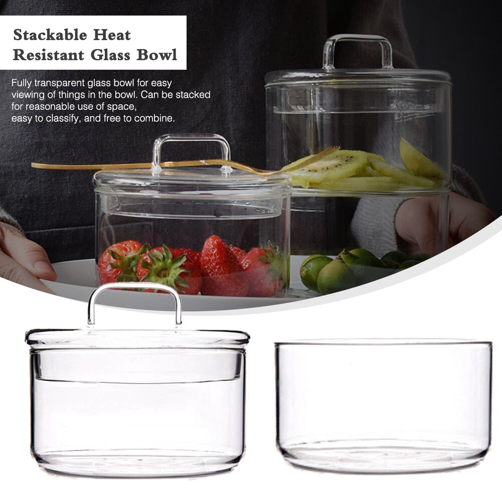 Stapelbaar Hittebestendige Glazen Kom Transparant Slakom Innovatieve Dessert Fruit Doos Met Graan Jar Keuken Kom Servies