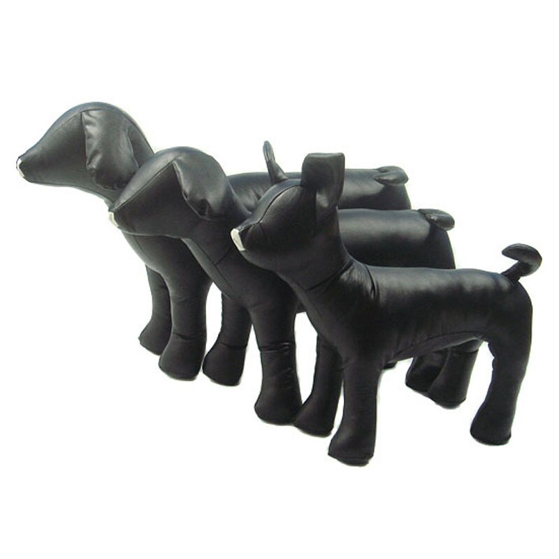 Læder hund mannequiner stående position hunde modeller legetøj dyre butik display mannequin 3 størrelse legetøj dyre butik display: Sort / M