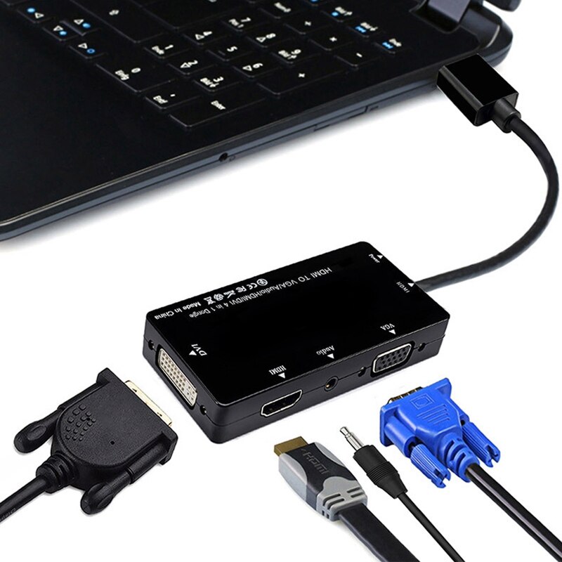 HDMI Splitter 4-In-1 HDMI VGA DVI Display Converter HD Connection for Laptop Computer HDTV Projector