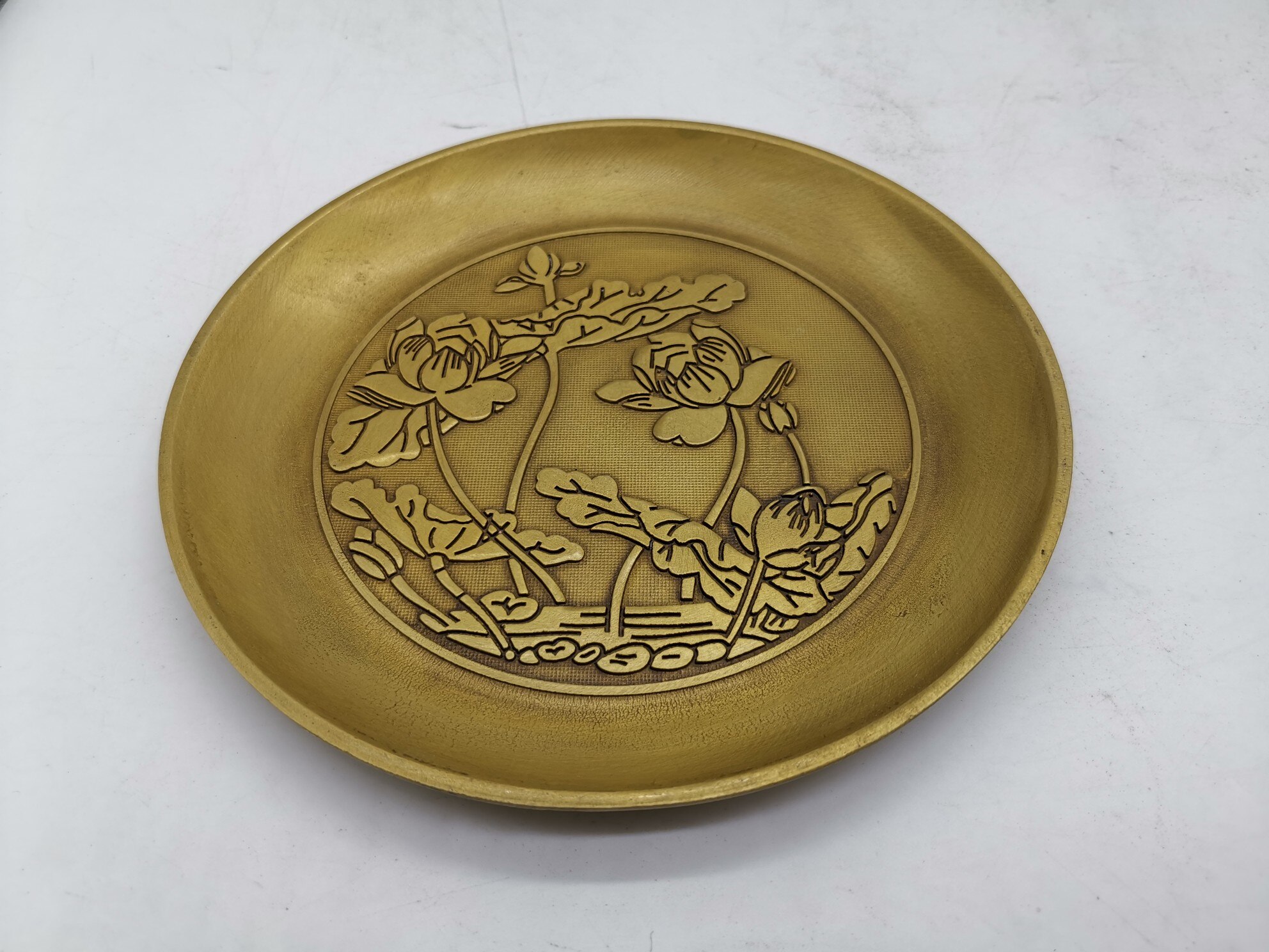Chinese Antieke Koperen Collection Koperen Hand Gesneden Lotus Plaat