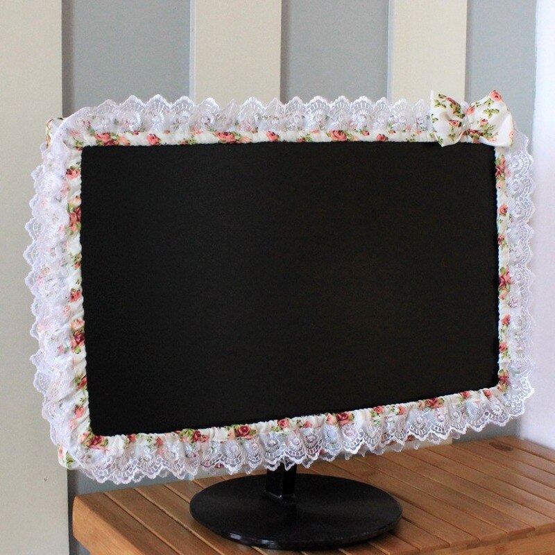 Funda de tela de encaje para ordenador, cubierta antipolvo para pantalla de Monitor de TV, lazo con bolsa elástica para bolígrafo,