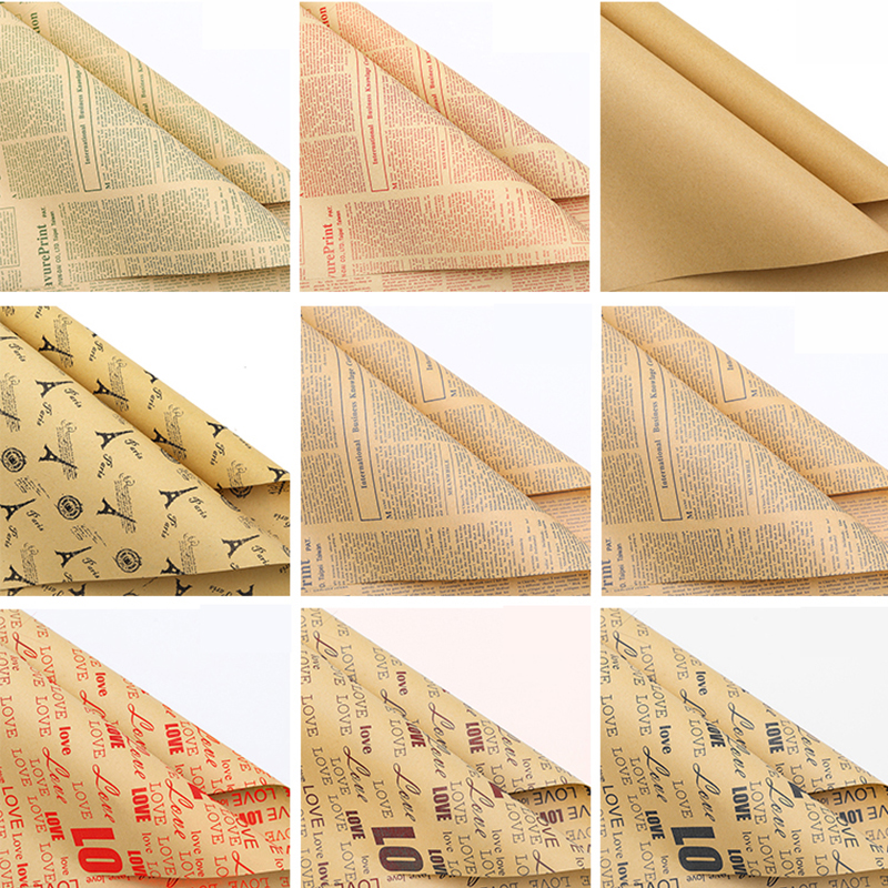 Papel de envoltorio de flores, Material de papel Kraft Retro de periódico inglés, ramo Floral, flor de embalaje