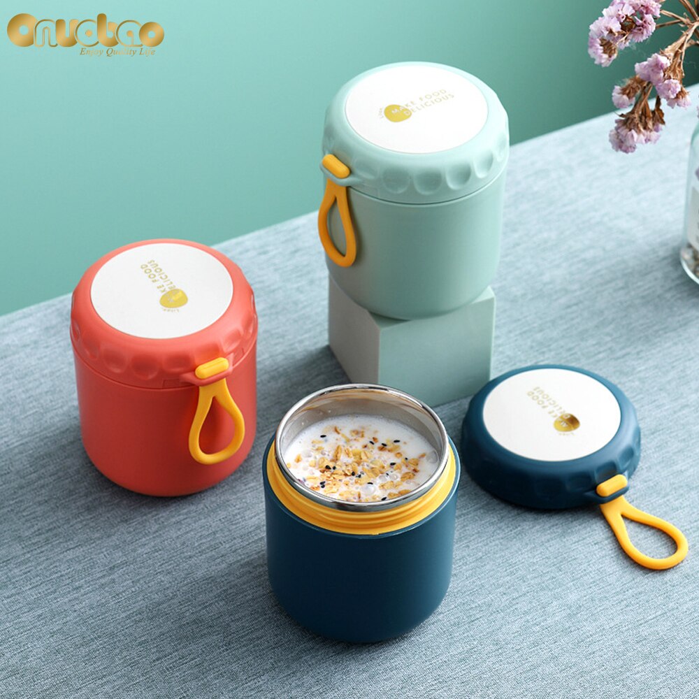 Onuobao 304 Rvs Thermos Soep Met Lepel 400Ml Japanse Stijl Eenvoudige Draagbare Verzegelde Ontbijt Lunch Cup