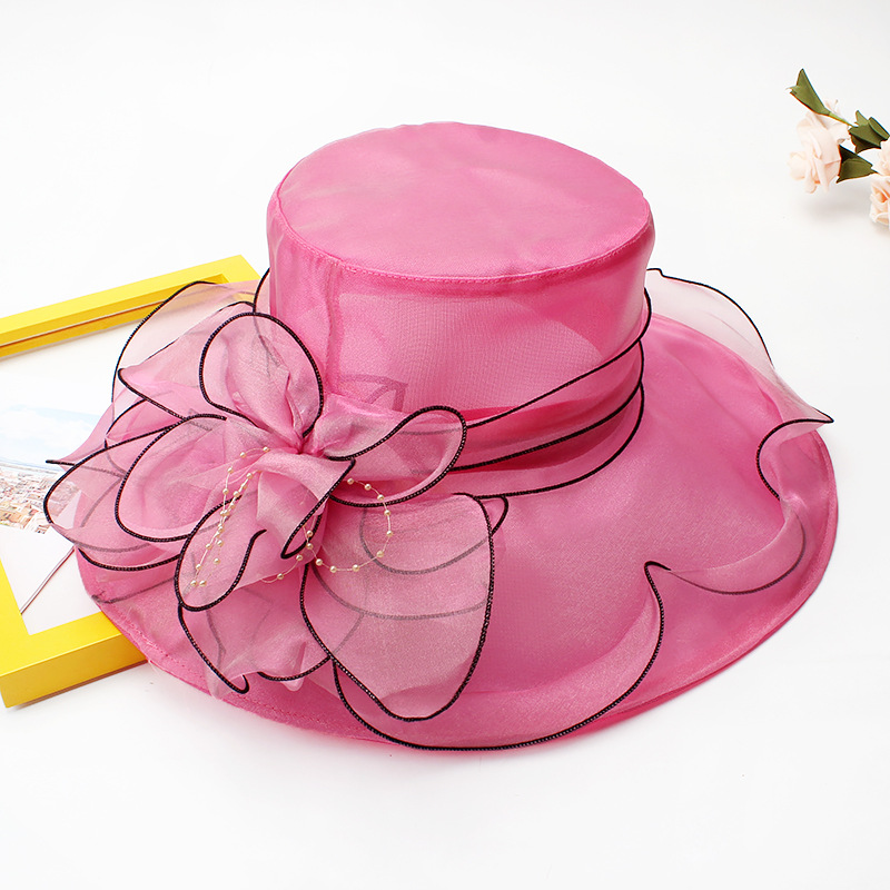18 Color Ladies Summer Hat White Black Organza Church Fascinator Wedding Tea Party Derby Hats for Women Flower Wide Brim Sun Hat: Dark Grey
