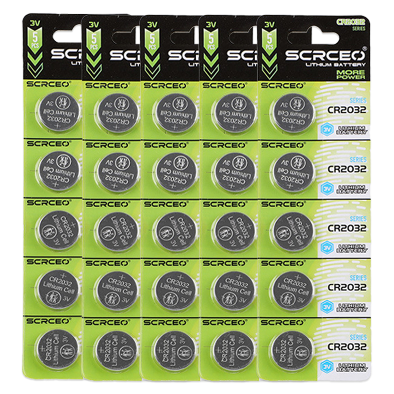 5-100PK CR2032 Batterie a bottone al litio nuovissime e durevoli Sostituisci DL2032 ECR2032 BR2032 Batteria a bottone al litio 3V per orologi giocattoli: verde