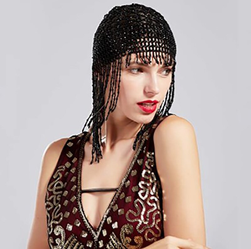 Feecolor 1920s klapper hat retro stil brølende 20s perler eksotiske cleopatra mavedans hovedbeklædning