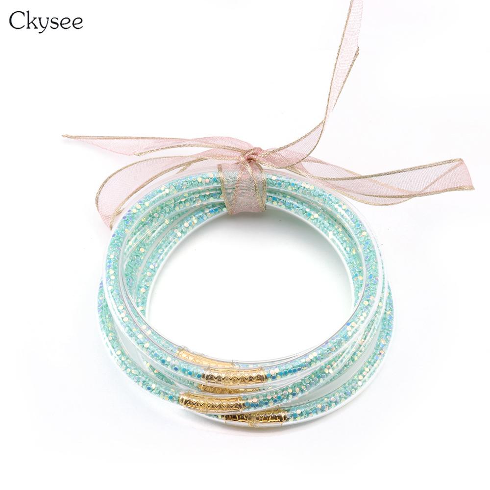 5pc/lot Glitter Silicone Bracelet Set Jelly Bow Circle Big Multi-layer Bracelet Bangle For Women Girl Bangles Jewelry: lake blue