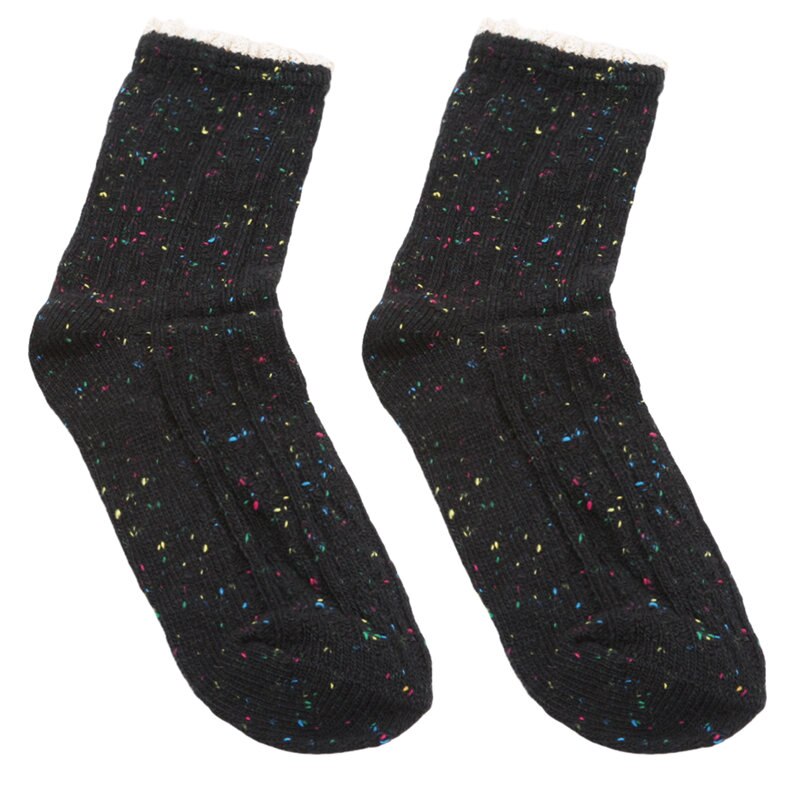 Damen-socken im japanischen retro-stil mit spitze, süße, dicke flor-socken, herbst- und wintersocken: Schwarz