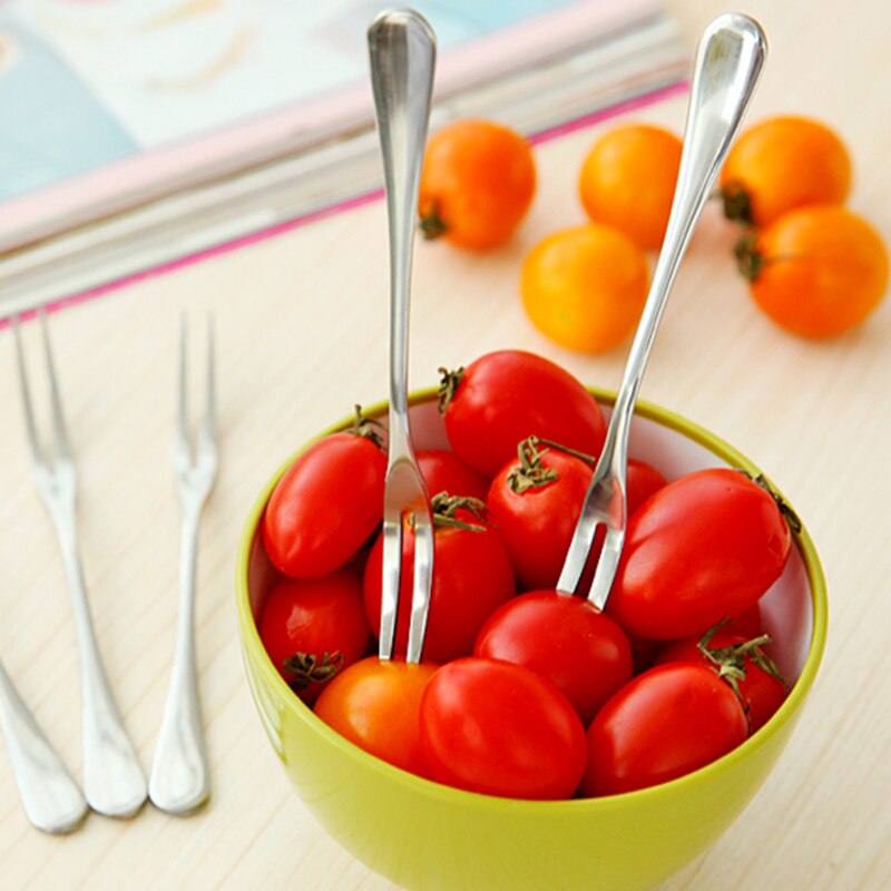 Techome 10 stuks/partij 13cm roestvrijstalen fruit vorken voor restaurant cafetaria thuisfeest dessert vork mooie fruit vork servies