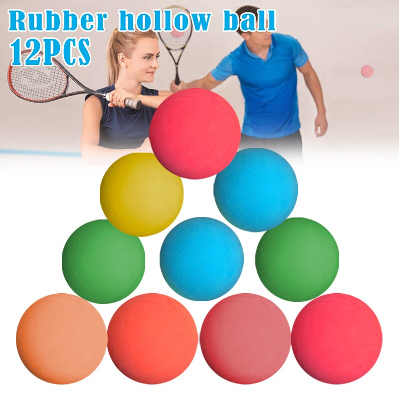 12 st/lot 5.5cm gummi högstudsande squashboll gummi låghastighets ihålig racketboll träningsträning slumpmässig färg