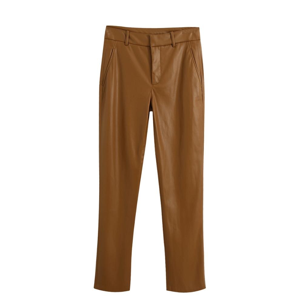Damjacka za läder casual bruna jackor med enkel knapp pu långärmad varm kappa höst vinter blazer mujer: Byxor / L