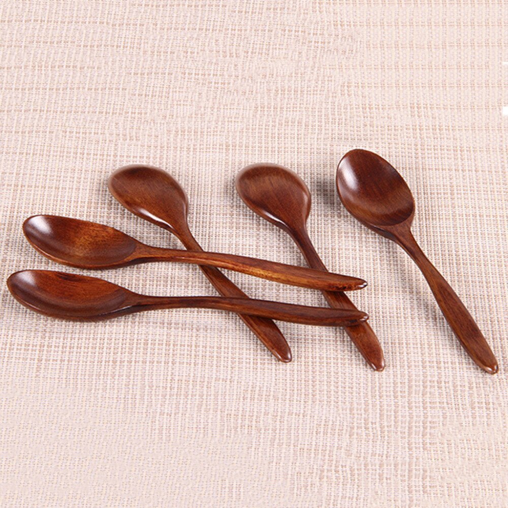 5PCS multi-function Japanese wooden spoon bamboo cookware tableware spoon teaspoon cutlery small curved spoon 18cm