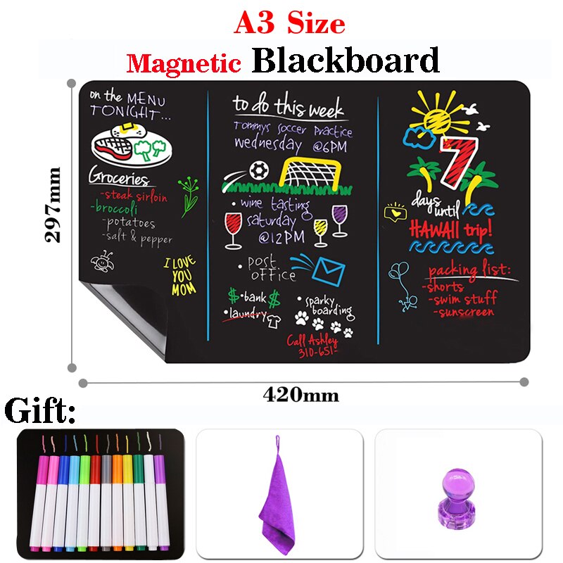 A3 Size Chalkboard Sticker Magnetic Blackboar Black Presentation Poster Boards School Supplies Planner Calendar Dust Free Chalk