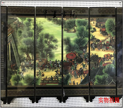 Exquisite antique lacquerware small screen decoration Riverside picture in Qingming Dynasty