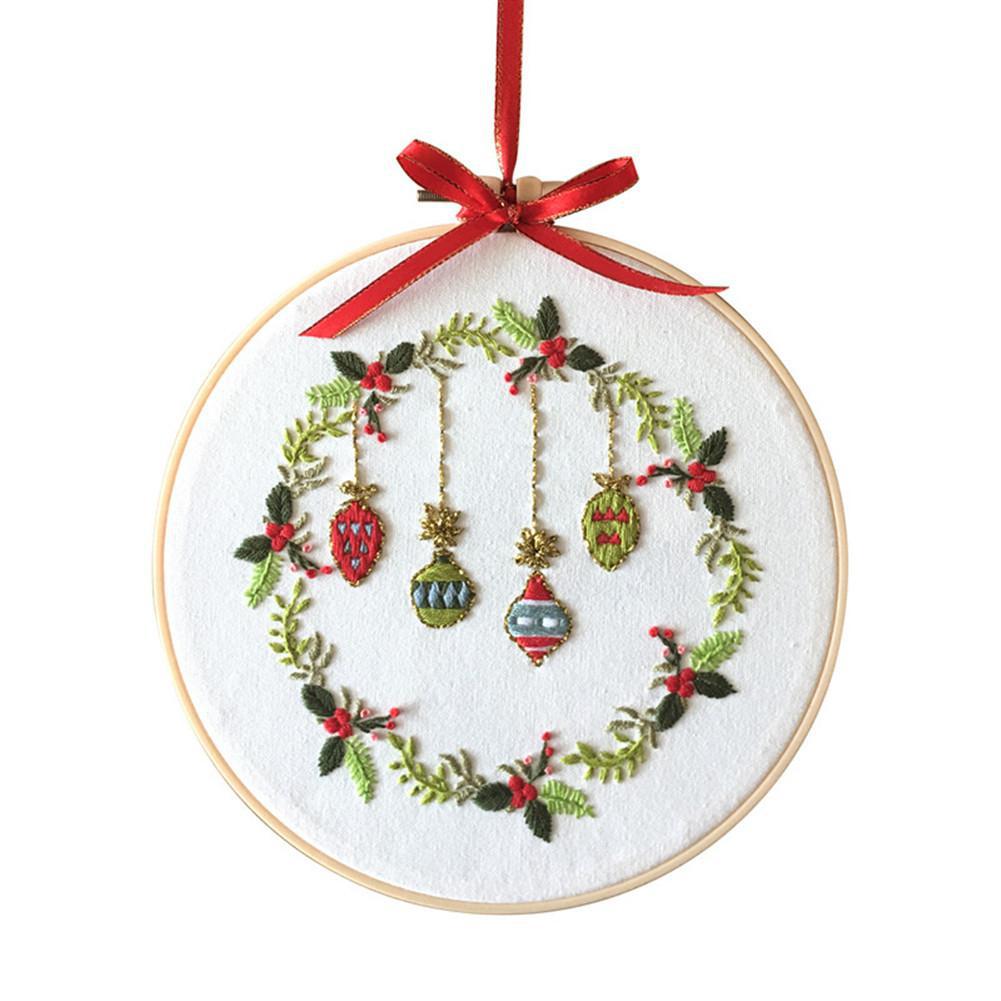DIY Christmas Embroidery for Beginners Adults Cross Stitch Patterns Starter Kits with Embroidery Hoop: D