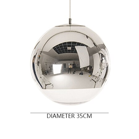 Moderne sølv spejl kugle pendel globe glas led  e27 boligindretning stue soveværelse villa luksus hængende lysarmaturer