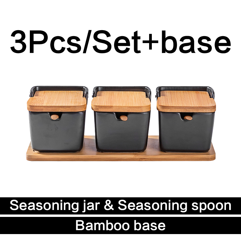 European ceramic flip seasoning jar cruet salt kitchen supplies seasoning box seasoning pot Container Condiment Jars: 3Pcs and base7