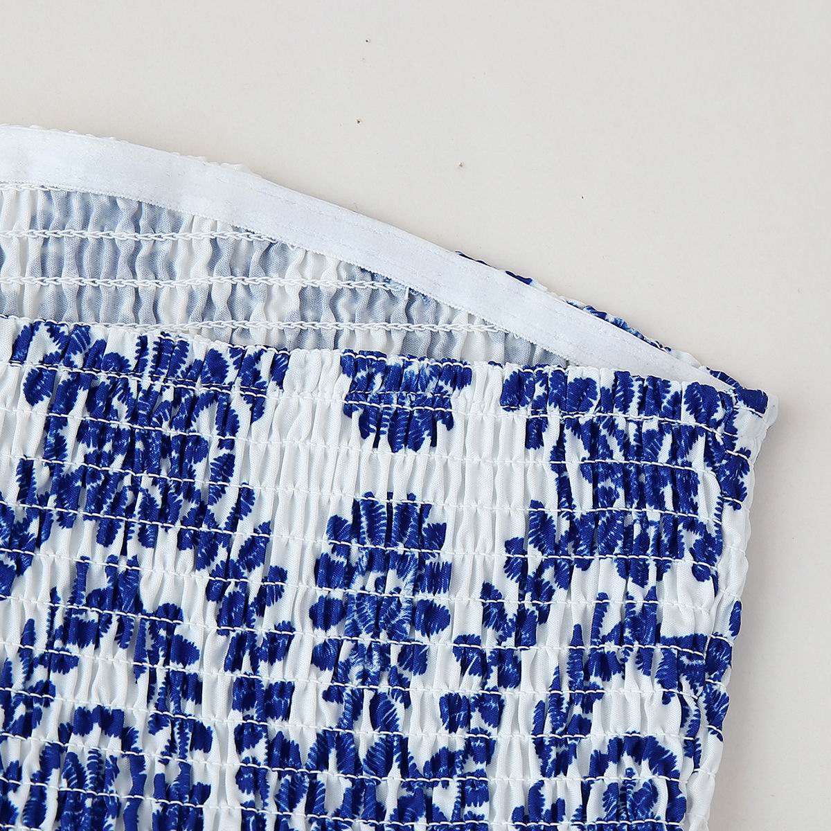 Top corto con estampado floral, busto fruncido, camisola sin tirantes, parte inferior con volantes, ropa de verano para mujer