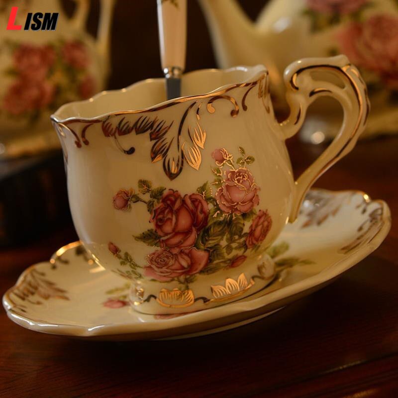 Ceramic Cups And Saucers Bone China Tea Cup Set Flower Printed Home Mug Set Porcelain Tea Cup & Saucer Sets