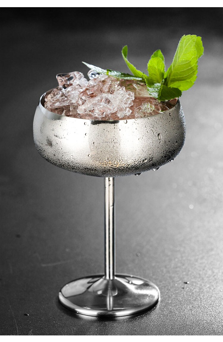 Acier inoxydable plat large verre à Cocktail en métal barre à Cocktail Restaurant coupe de Champagne gobelet 450ml barre fournitures: grey