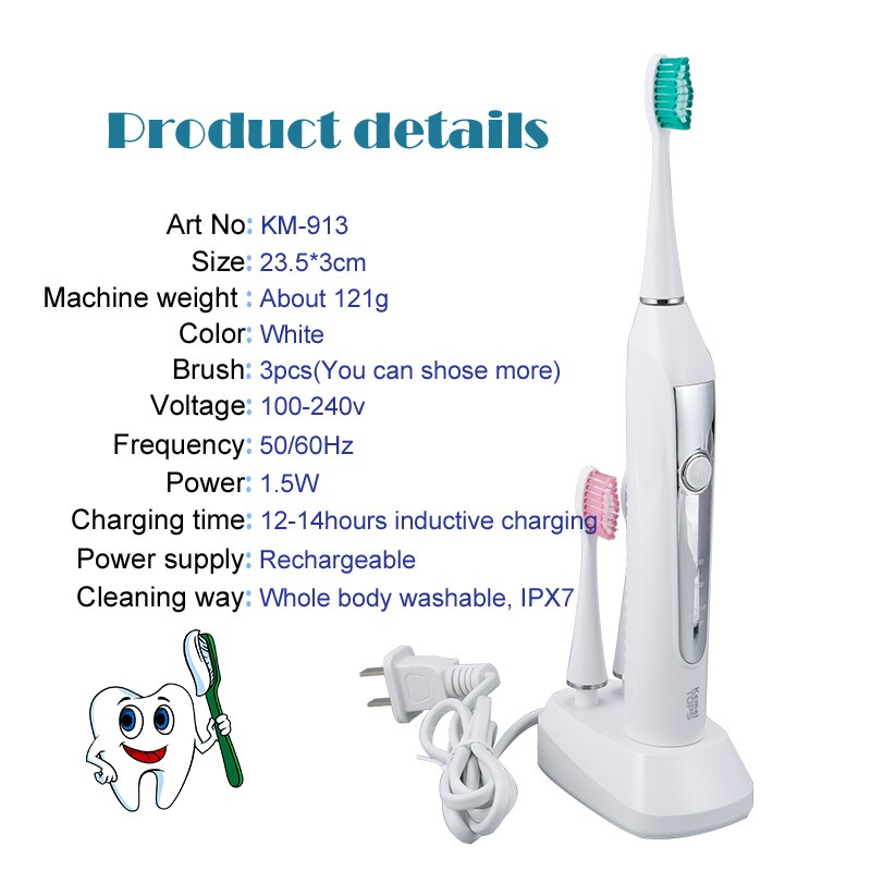 Kemei ultrasonic electric toothbrush rechargeable toothbrush for adults sonic teeth brush wave washable